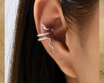 Pendientes de serpiente para mujer, estilo gótico, sin perforaciones, diseño de serpiente plateado ajustable, regalo para ella.