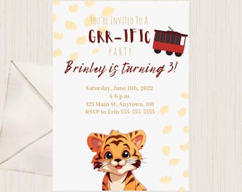 Tiger Neighborhood Birthday Card Template | Editable Canva File | Printable Kids Party Card | Instant Download