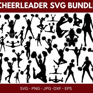 Cheerleader silhouet SVG-bundel, cheer clipart (digitale download)
