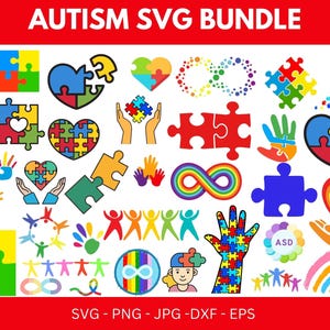 Autism Awareness Puzzle Piece SVG Bundle: Clipart, Ribbon (Digital Download)