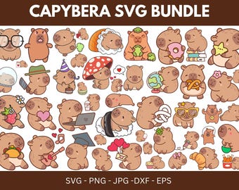 Paquete SVG de carpincho, imágenes prediseñadas de animales kawaii (descarga digital)