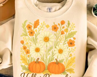 Floral Pumpkin PNG, Boho Fall Pumpkin PNG, Cottagecore Autumn Sublimation Design, Retro Pumpkin Spice PNG, Watercolor Pumpkin Clipart