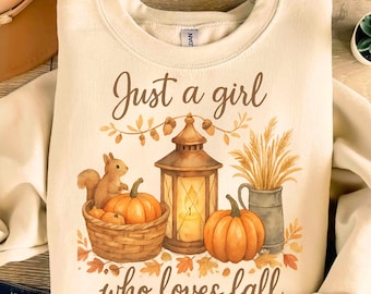 Just A Girl Who Loves Fall PNG, Cozy Autumn Pumpkin PNG, Watercolor Fall Sublimation Design, Fall Girl PNG, Pumpkin Season Digital Download
