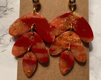 Red and Gold Holiday Christmas Festive Polymer Clay Earrings