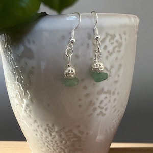Sea glass and silver dangle earings