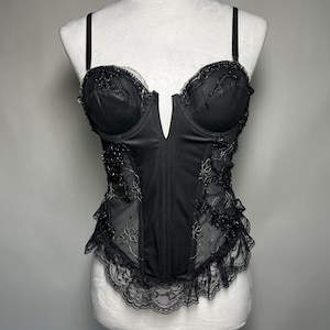 Y2K Sexkiss Sheer Floral Lace Paneled Corset Bustier Top