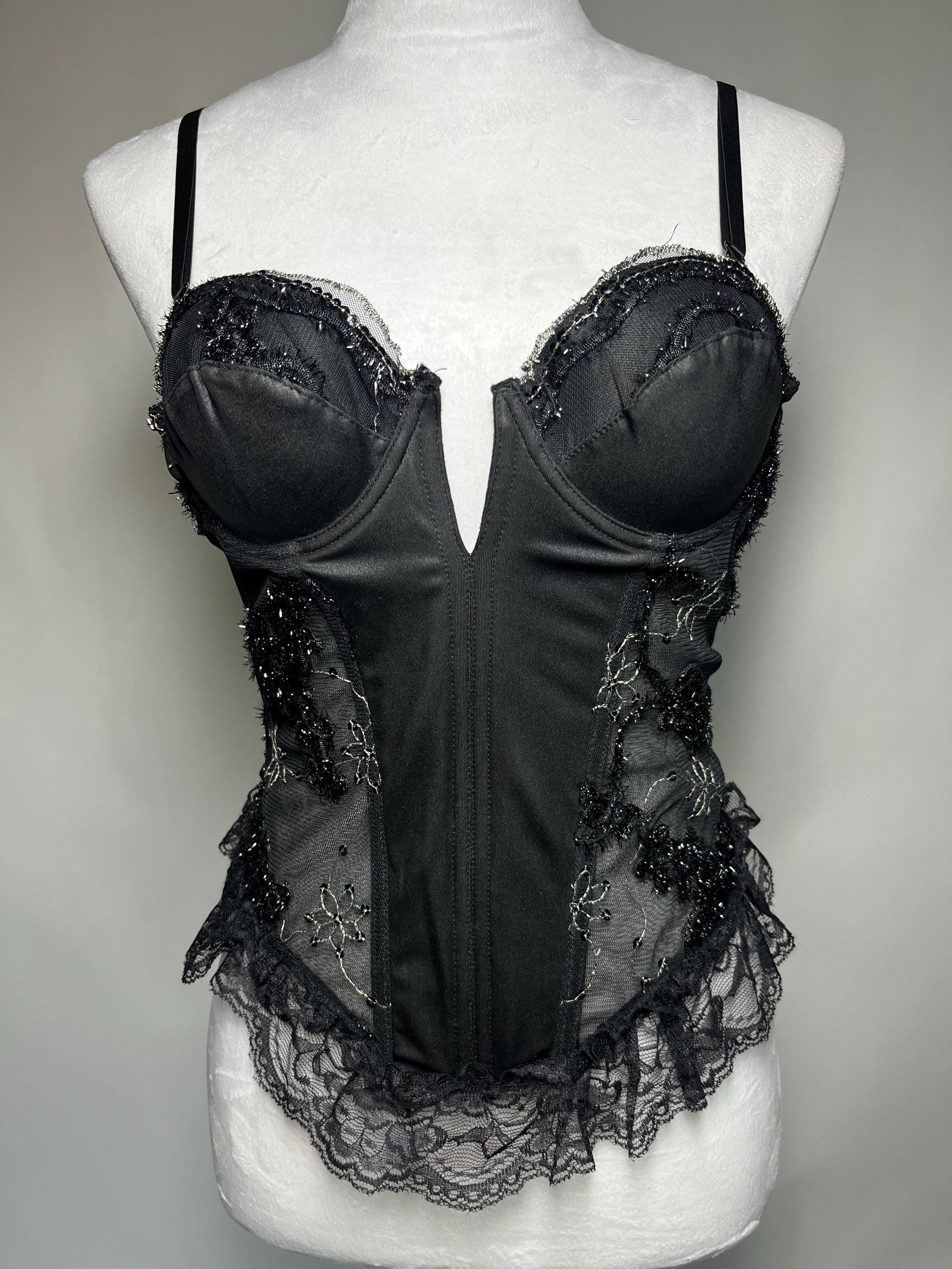 Plus Size Black Lace Overlay Bustier & G-String- Spicy Lingerie