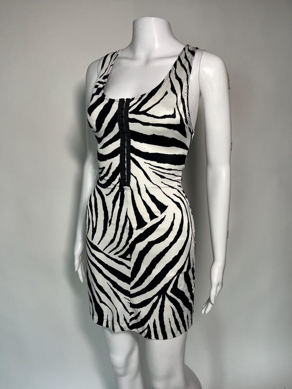 80s Zebra Print Spandex Bodycon Dress