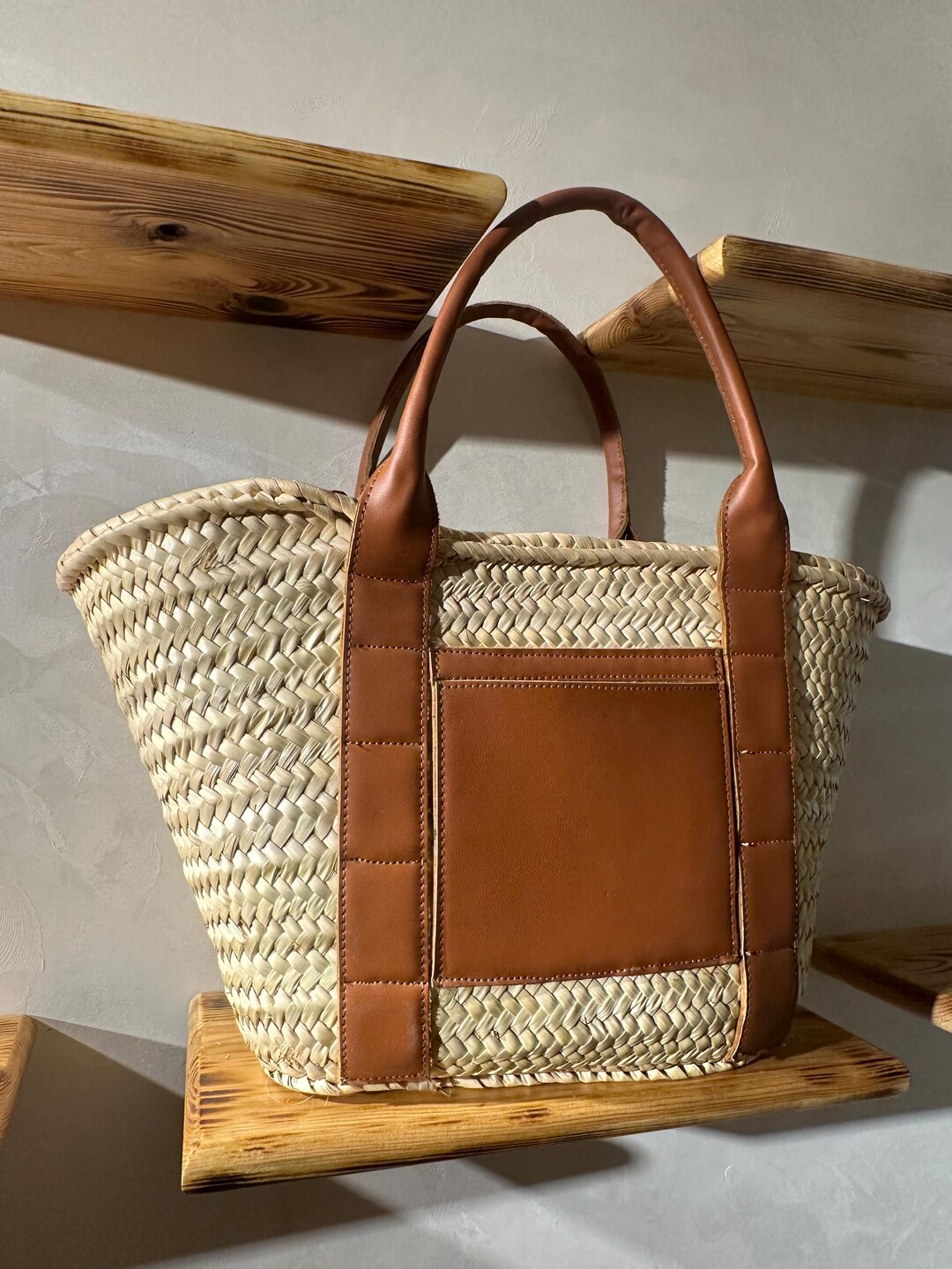 Moroccan Straw Tote Bag With Wide Brown Leather Straps – Handmade ...
