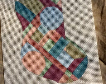 Patchwork Stocking Painted Cavas 18 count by L Caron
