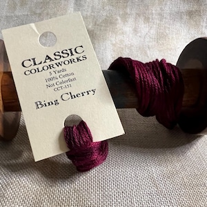 Bing Cherry by Classic Colorworks over dyed cotton thread