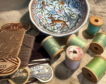 Curated Assortment of vintage threads and Portugal bowl
