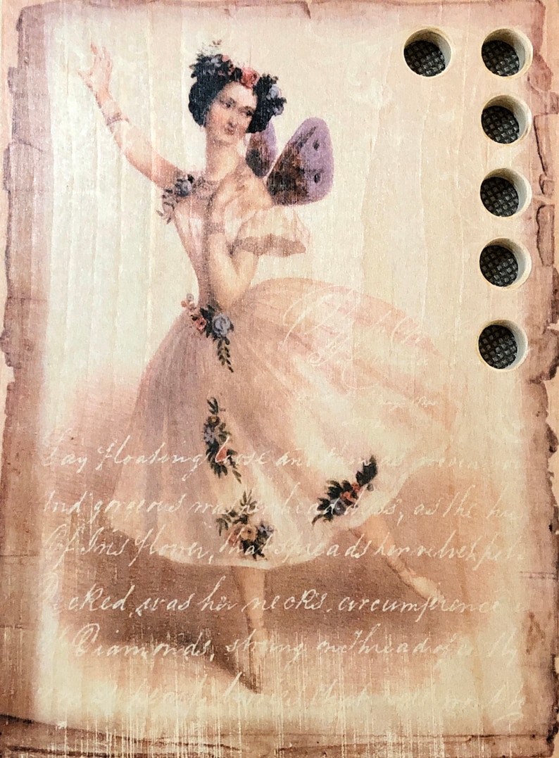 Ballerina Fairy dancer post card wooden Thread keep by Primitive Hare