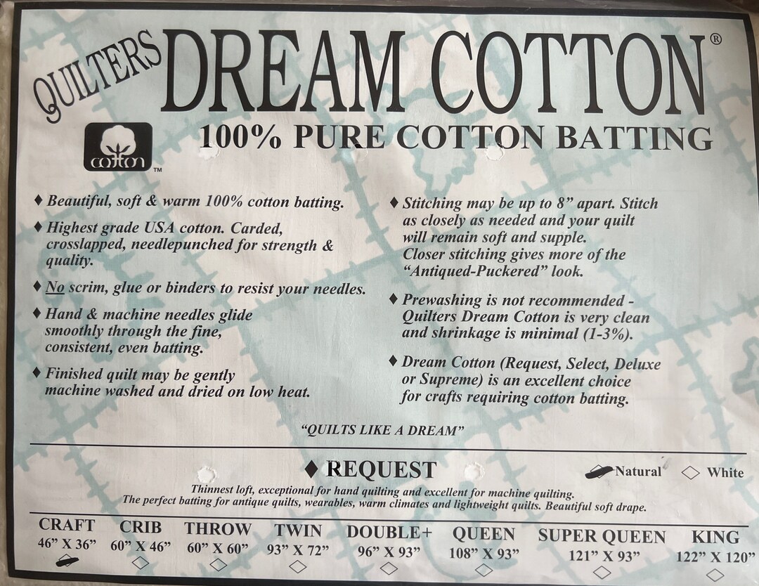 Quilters Dream Cotton Batting Craft Size 46 X 36 