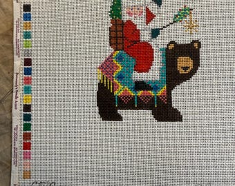 Santa on Bear C519 needlepoint Painted Cavas 18 count by Shelly
