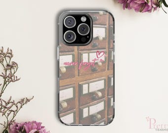 Vintage Library Card Catalog Phone Case, Book Lover Gift