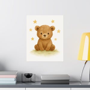 Cute Bear Art Print, Nursery Decor, Kids Room Wall Art, Baby Shower Gift, Woodland Animal Poster, Playroom Decoration