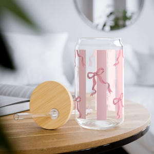 Vaso con forma de lazo, 16 oz - Vaso de vidrio, regalo para amantes del café, taza de café helado, diseño de lazo, bonito vaso, regalo para ella