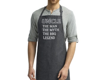 Denim Grill Apron Uncle the man the legend the BBQ Legend Gift for uncle Pregnancy announcement reveal Christmas Gift Brother