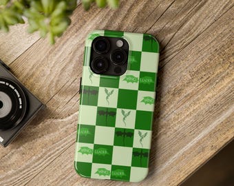 Green Dragon Wing Case | Fourth Wing Inspired Checkered Phone Cover (iPhone & Samsung)