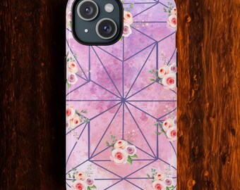Purple Floral Geodesic Watercolor iPhone Case | MagSafe Compatible (Glossy/Matte)