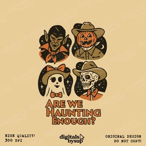 Halloween Retro PNG Funny Pumpkin Ghost Vampire Monster Skeleton Cowboys Design for POD Instant Clipart Download for Vintage Wall Print