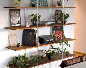 Wandregal Vintage – Mid Century Regal mit Holz und Metall – Offenes Wandregal im String-Stil