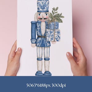 Chinoiserie Christmas Nutcracker Clipart | Blue Toile PNG Sublimation Design, Holiday Printable