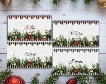 Woodland Christmas Place Card Canva Template | Editable Printable | Greenery Festive Design