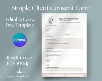 Beauty Client Consent Form: Lash, Brow, Esthetician (PDF + Canva Template)