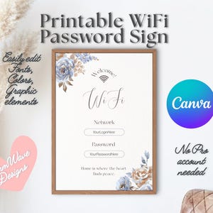Editable WiFi Password Sign Template: Floral Airbnb Welcome Sign (Digital Download)