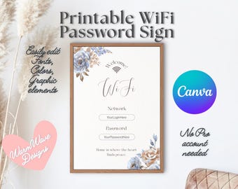 Editable WiFi Password Sign Template: Floral Airbnb Welcome Sign (Digital Download)