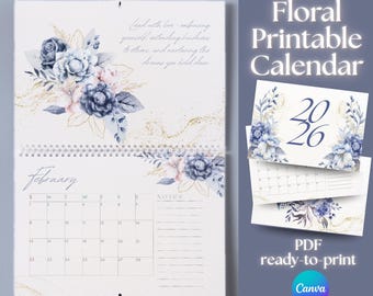 2026 Floral Affirmation Calendar: Botanical Monthly Planner (PDF + Canva Template)