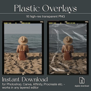 Overlays met plastic textuur PNG: grunge-filmeffect voor Photoshop, canvas (digitale download)