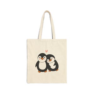 Penguin Love Tote Bag, Penguin Gift, Eco-Friendly Shopping, Valentine&#39;s Day Gift, Everyday Use, Canvas Tote Bag