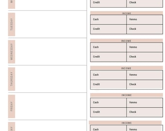 Weekly Income Tracker for Hairstylists | Printable Salon Income Log | Beauty Business Finance Sheet | Digital Download