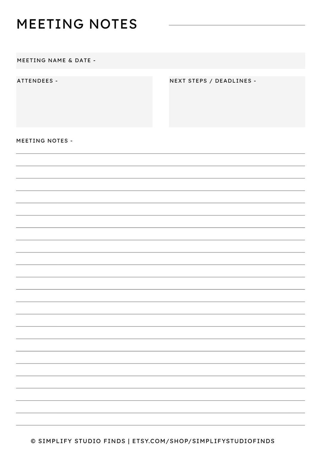 Printable Meeting Notes Template | Minimalist PDF | Business & Team ...