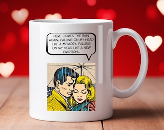 Here Comes The Rain Again - 80s Pop Art Mug – 11oz Comic-Style Ceramic Coffee Mug for Eurythmics Fans & Lovers of 80s Pop and New Wave Music