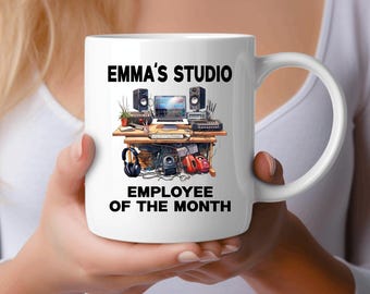Music Studio Employee of the Month Customisable Mug – Funny Music Gift, Studio Decor, Man Cave Mug, Home Recording Hobby, Music Mad Dad