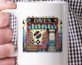 Record Shop Customisable Mug | Gift for Music Lovers, Studio Decor, Man Cave Mug, Vinyl Record Collectors