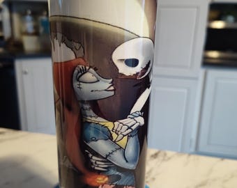 Jack & Sally Halloween 20 oz Stainless Steel Tumbler with Metal Straw, Hand wash only!!