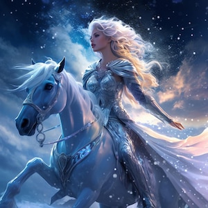 The Winterlight Valkyrie — Frosted Warrior Goddess Art | Digital Fantasy Print
