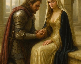 Lancelots och Guineveres sista farväl – digitalt konsttryck av Arthuriansk romans