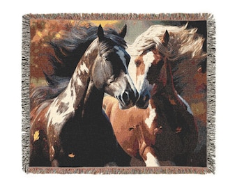 Equestrian Woven Blanket, Cozy Throw for Horse Lovers, Home Decor, Gifts for Equine Enthusiasts, Horse Theme Decor, Handmade Textile