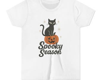 Spooky Season Youth Tee - Halloween Shirt, Cat Pumpkin T-Shirt, Kid's Costume, Fall Apparel, Trick or Treat Tee