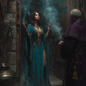 Morgan le Fay and Merlin – Enchanted Sorcery Digital Art Print | Medieval Fantasy Wall Decor