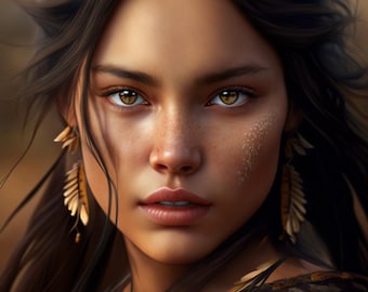 Indigenous Earth Goddess Portrait: Feminine Nature Spirit Digital Art Print