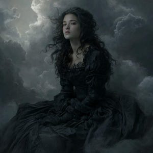 The Lady in the Storm — Gothic Dark Elegance Digital Art Print