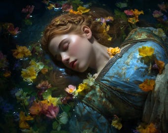El lamento de Ofelia - Arte mural shakespeariano, descarga imprimible