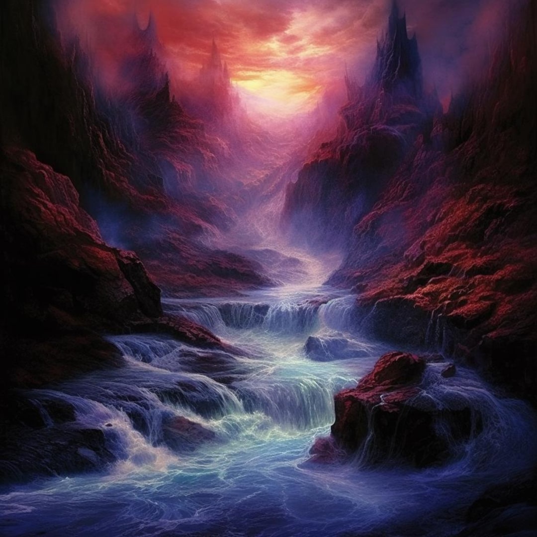 AI Fantasy Landscape Art Print: Twilight Waters, Magical River - Etsy